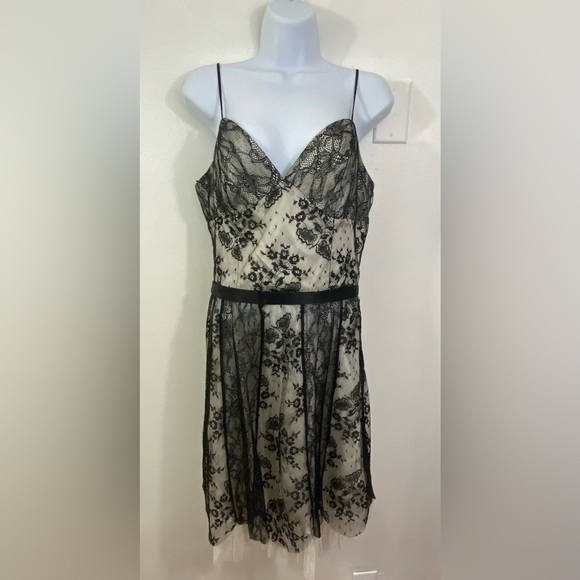 Vintage Lace Black Dress 10 Tall Fit and Flare Babydoll Whimsigoth Fairy ABS Y2K - Picture 1 of 15